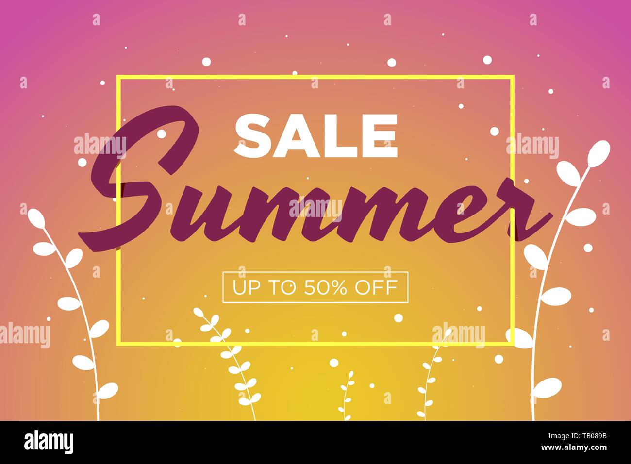 Summer Sale Promotion Banner mit schönen Blumen und Gras. Spezielle Rabatte mockup. Plakat für Promotions, Zeitschriften, Werbung, Websites. Vec Stock Vektor