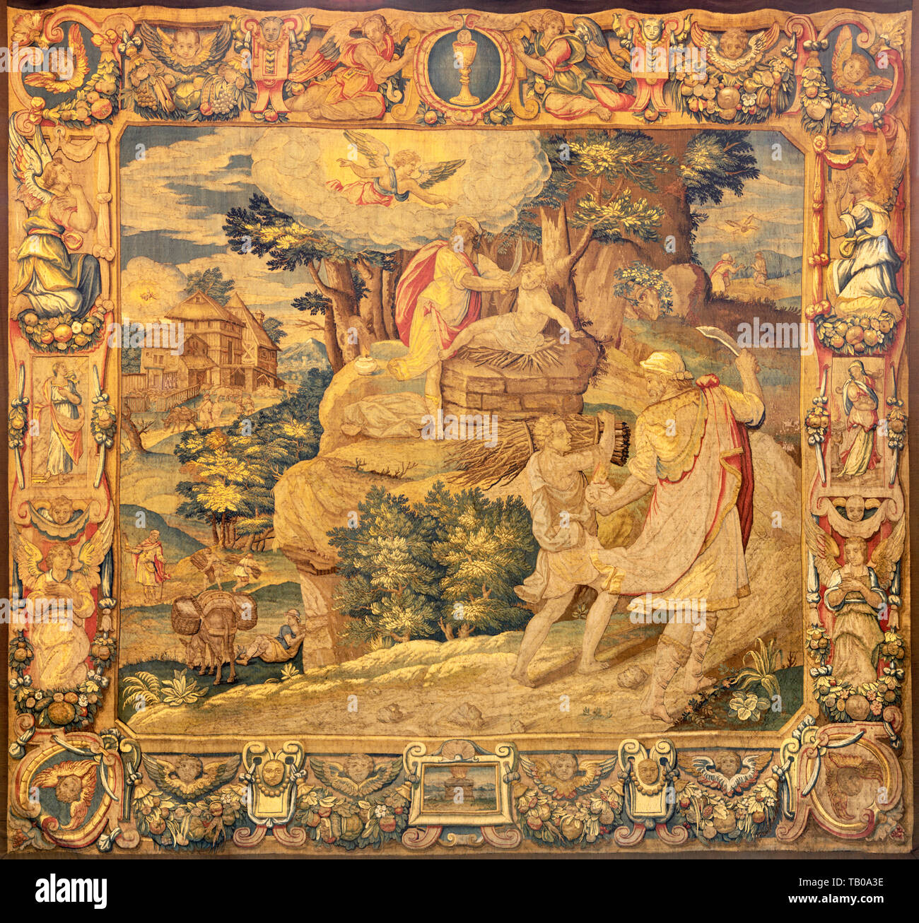 COMO, ITALIEN - 8. Mai 2015: Der Wandteppich er Opfer Isaaks in der Kathedrale (Duomo di Conmo) von 16 Cent. Stockfoto