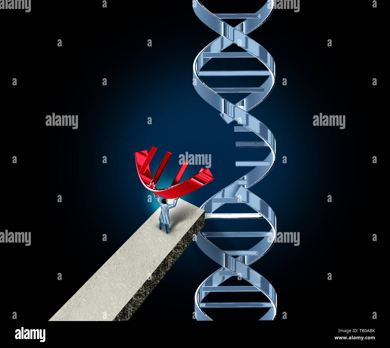 Genom bearbeiten und Gentechnik oder Genmanipulation medizinisches Konzept als DNA-Molekül, das von einem Arzt oder Forscher als crispr Symbol geändert. Stockfoto