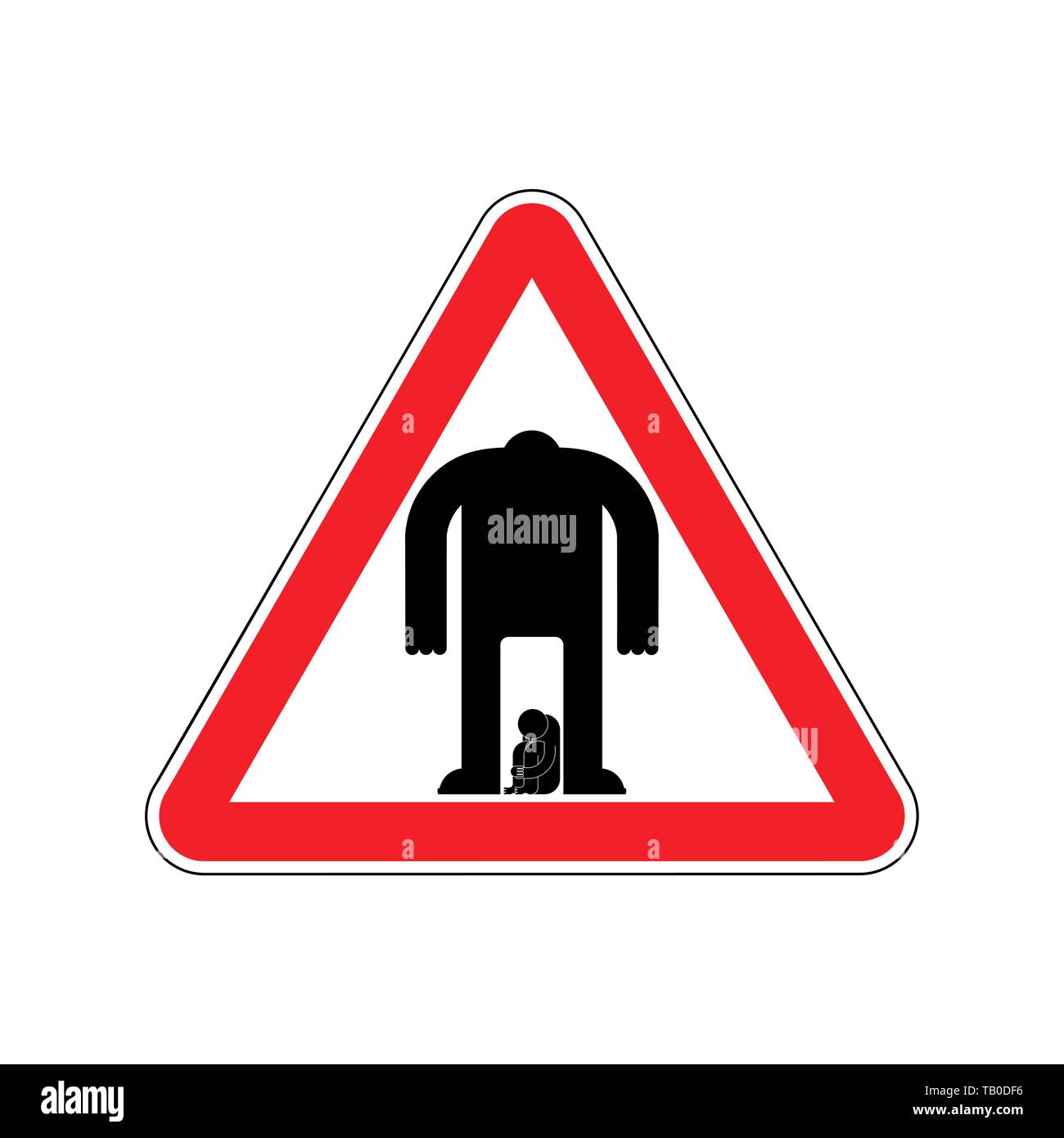 Aufmerksamkeit häuslicher Gewalt. Warnung Red Road Sign. Vorsicht zurück von Mensch und weinende Kind Stock Vektor