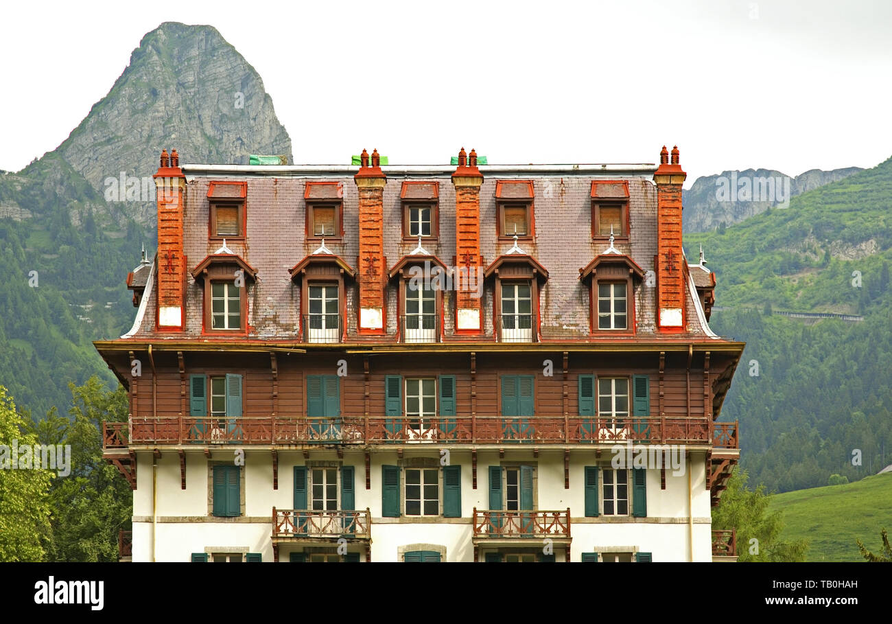 Fragment des Haus in Les Avants Dorf. Kanton Waadt. Schweiz Stockfoto
