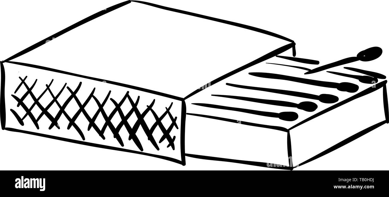 Schachtel Streichhölzer. Leeres Paket. 3D Rendering Illustration auf weißem Hintergrund Skizze Stil isoliert. Camping Stock Vektor