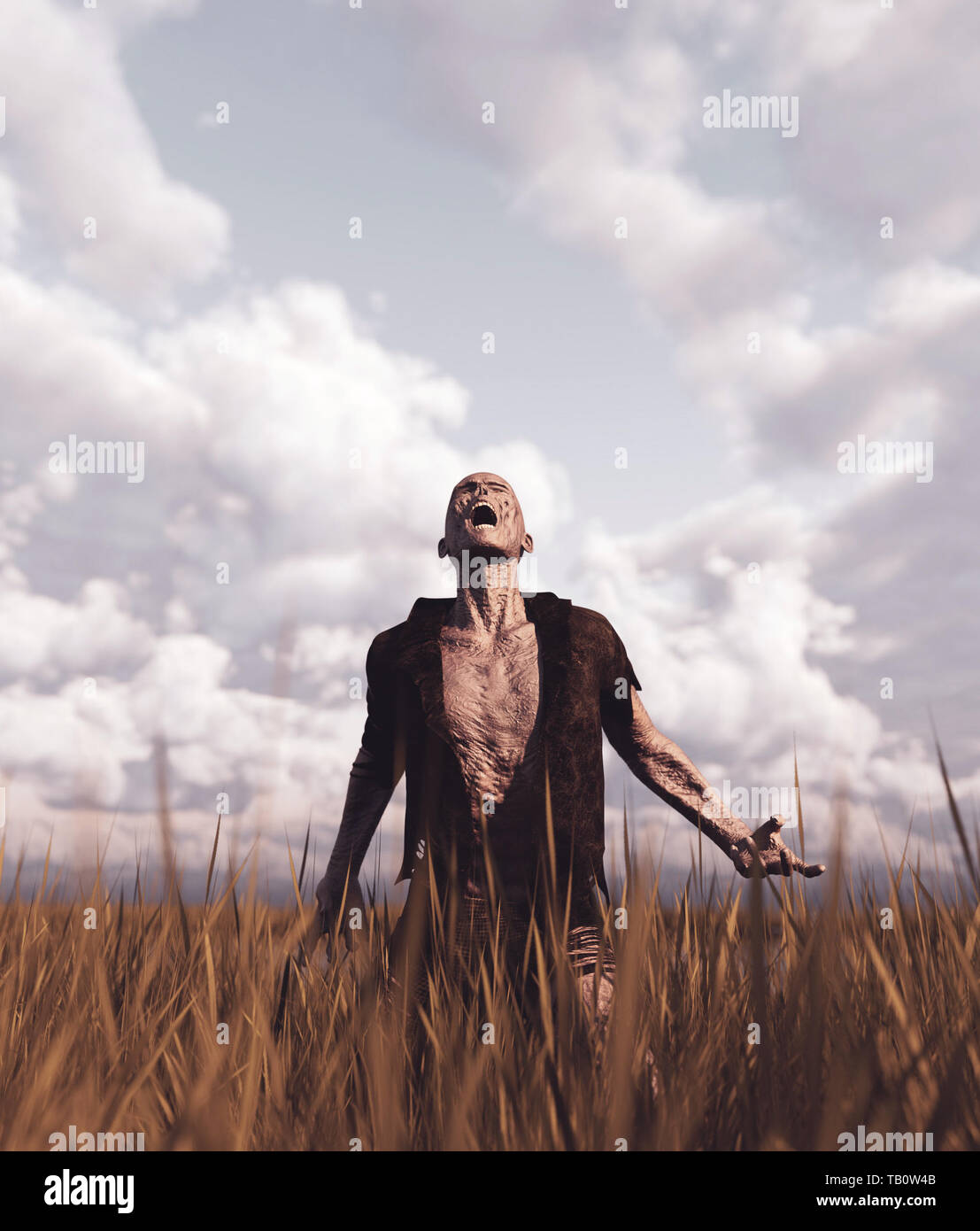 Beängstigend Zombie in der Rasenfläche, 3D-Rendering Stockfoto