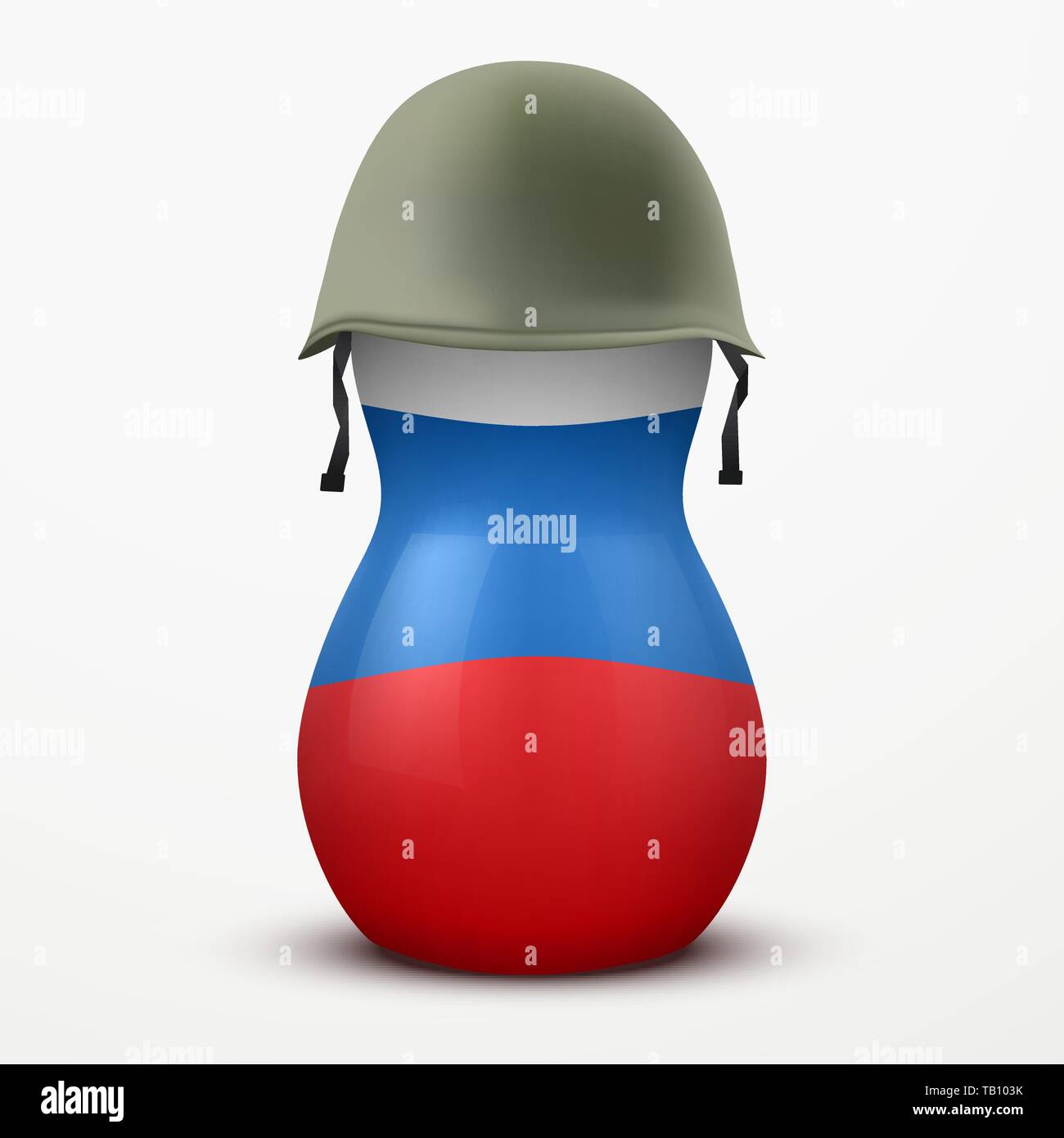 Russische Matrjoschka in militärischen Helme und Farbe der Flagge. Stock Vektor