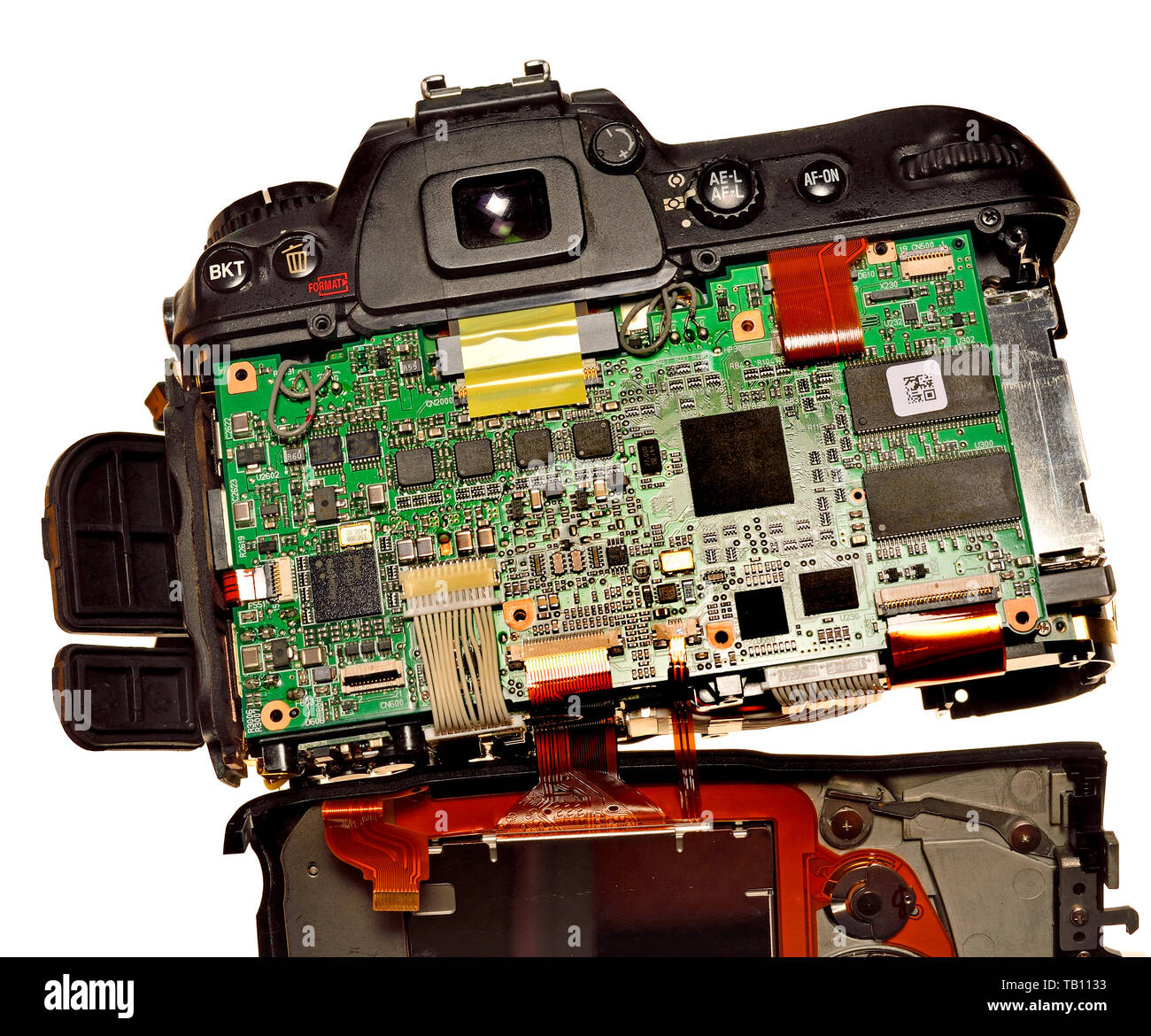 Funktionsweise einer Digitalkamera (Nikon D200) mit der Rückseite entfernt Stockfoto