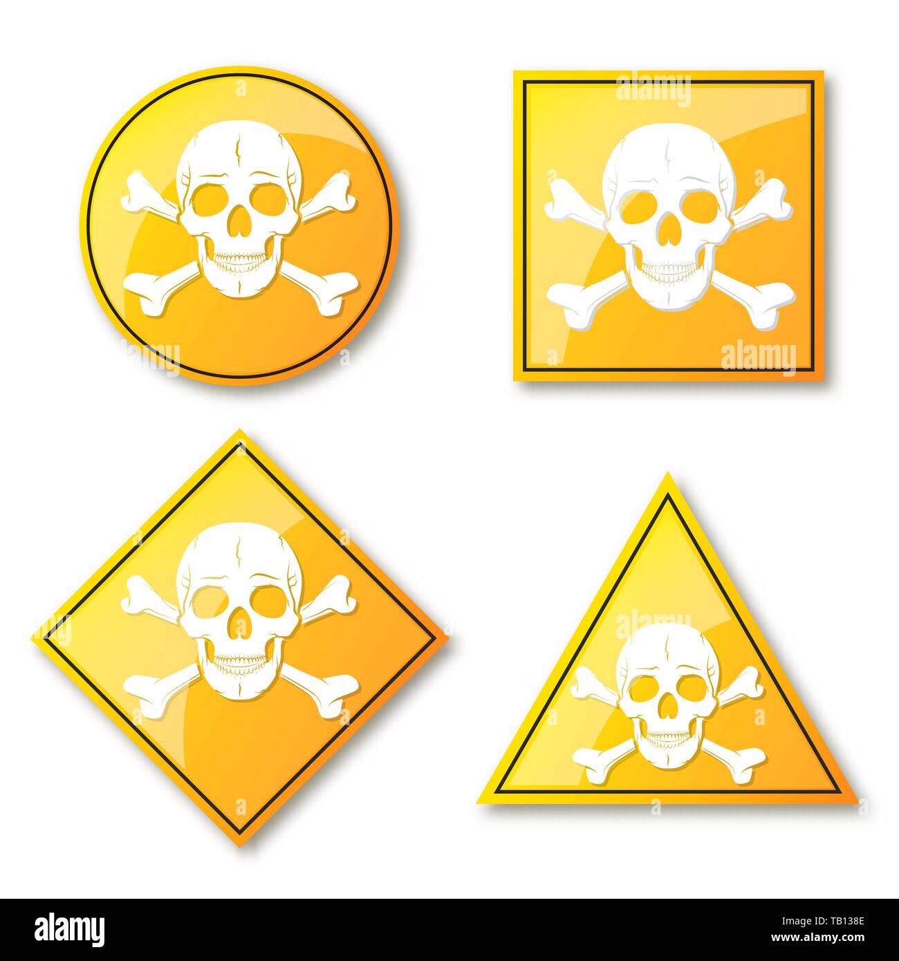 Totenkopf mit gekreuzten Knochen, Warnung Logo oder Symbol. Vector Illustration. Setzen von Markierungen der Gefahr Warnung isoliert Stock Vektor