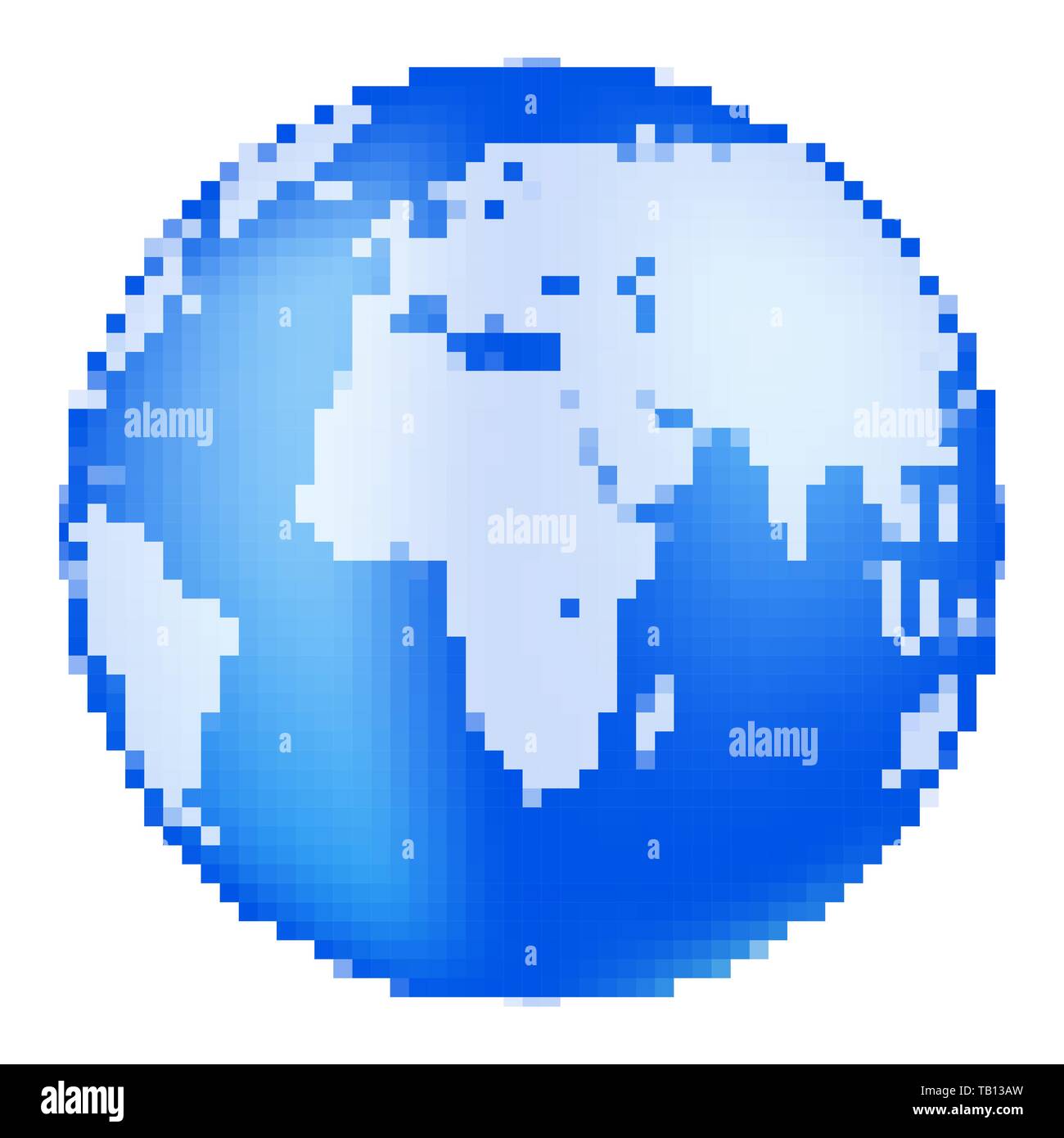 Pixel art Design der Erde. Vector Illustration. Blauen Planeten Erde in Pixel style isoliert Stock Vektor