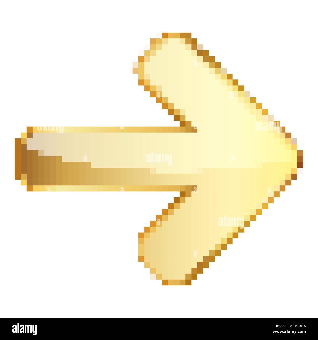 Gold Pfeil nach rechts in Pixel art Stil. Vector Illustration. Isolierte Pfeil im flachen Stil Stock Vektor