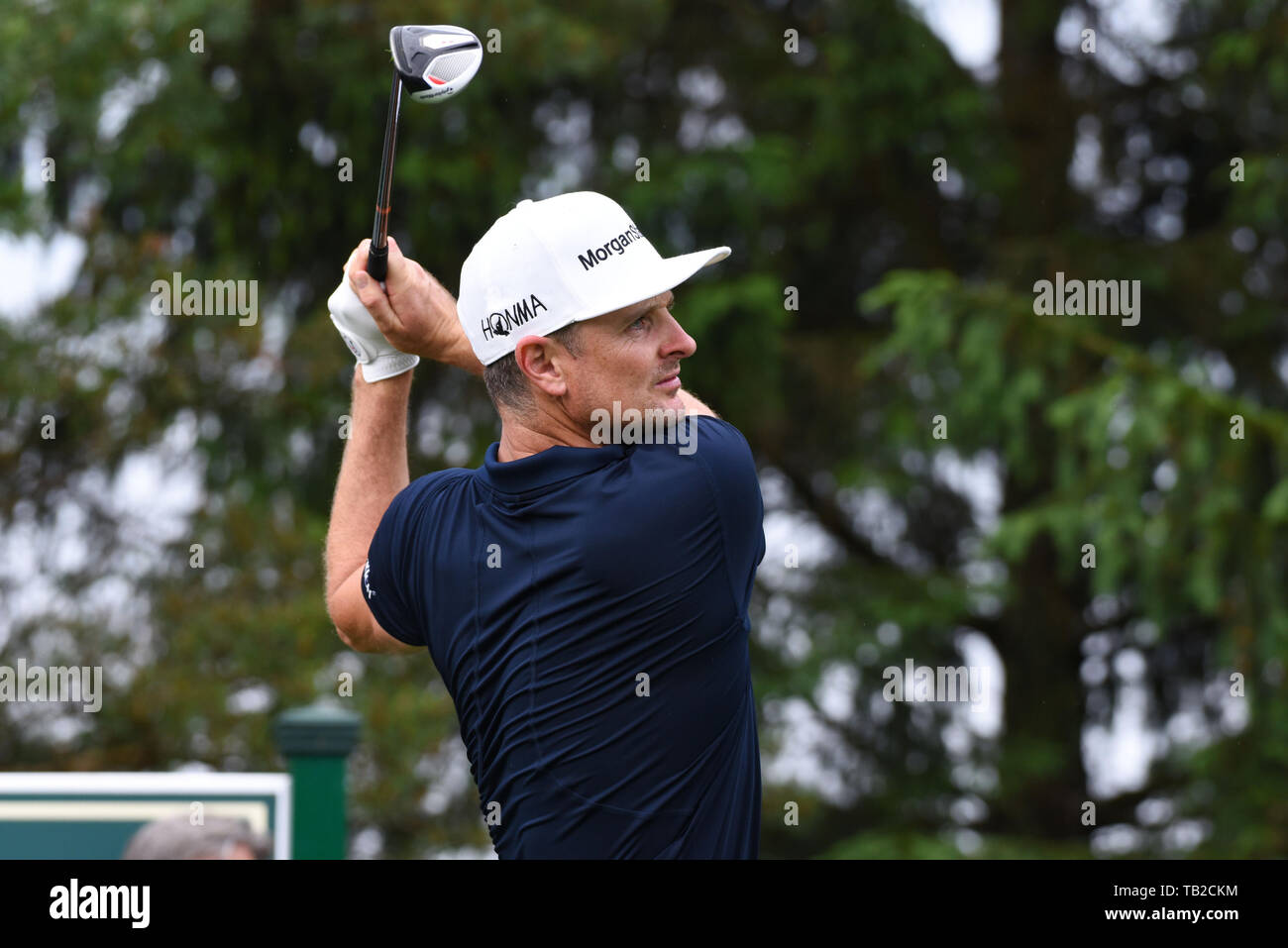 Dublin, OH, USA. 30 Mai, 2019. Justin Rose von London, England paßt seinen Antrieb in der ersten Runde spielen am Memorial Day 2019 Turnier durch Allgemein bei Muirfield Village Golf Club in Dublin, OH vorgestellt. Austyn McFadden/CSM/Alamy leben Nachrichten Stockfoto