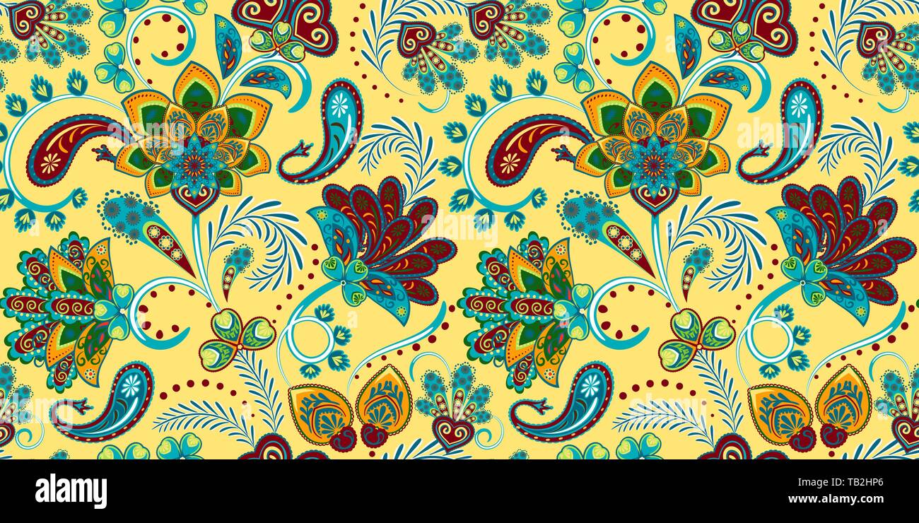 Nahtlose Muster mit Fantasie-Blumen, natürliche Tapete, Blumenschmuck Curl Illustration. Paisley Print hand gezeichneten Elemente. Wohnkultur. Stock Vektor