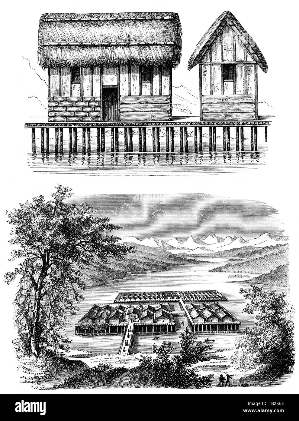 Prähistorische Pfahlbauten in der Schweiz, Stockfoto