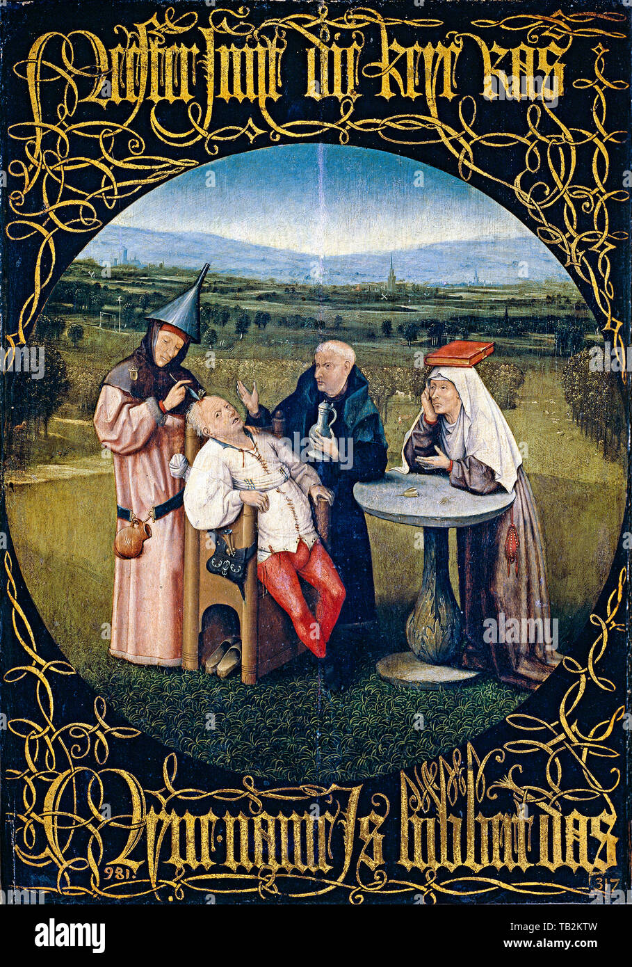 Hieronymus Bosch Gemälde, die den Stein des Wahnsinns extrahieren, um 1494 Stockfoto Hieronymus Bosch Gemälde, die den Stein des Wahnsinns extrahieren, um 1494 Stockfoto