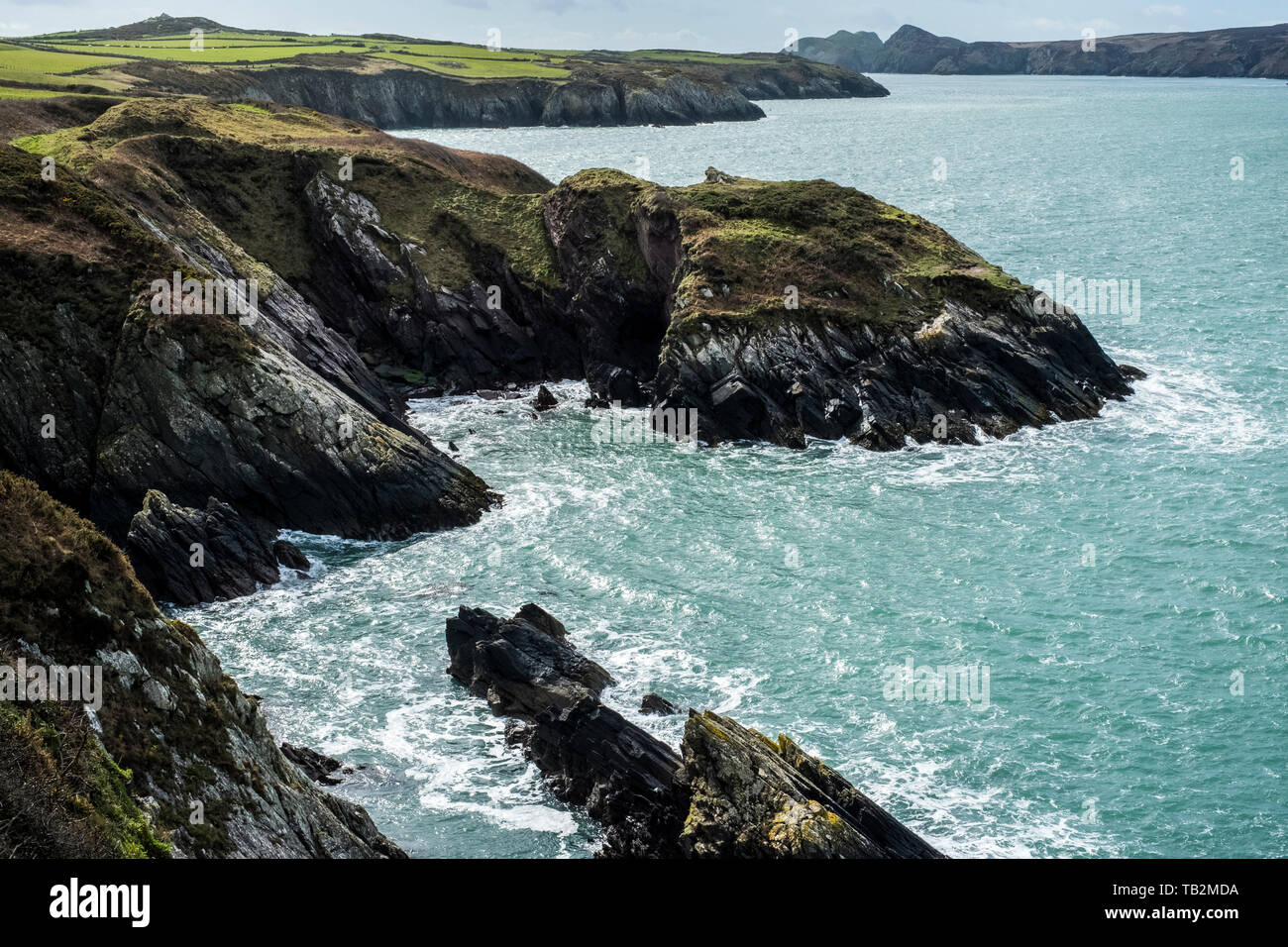 Blick entlang der zerklüfteten Küste von Pembrokeshire National Park, Wales, UK. Stockfoto