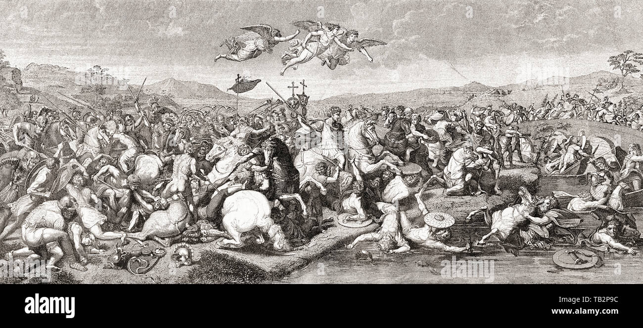 Der Sieg der römische Kaiser Konstantin ich über Maxentius in der Schlacht bei der Milvischen Brücke, 28. Oktober, 312. Von La Ilustracion Iberica, veröffentlicht 1884. Stockfoto