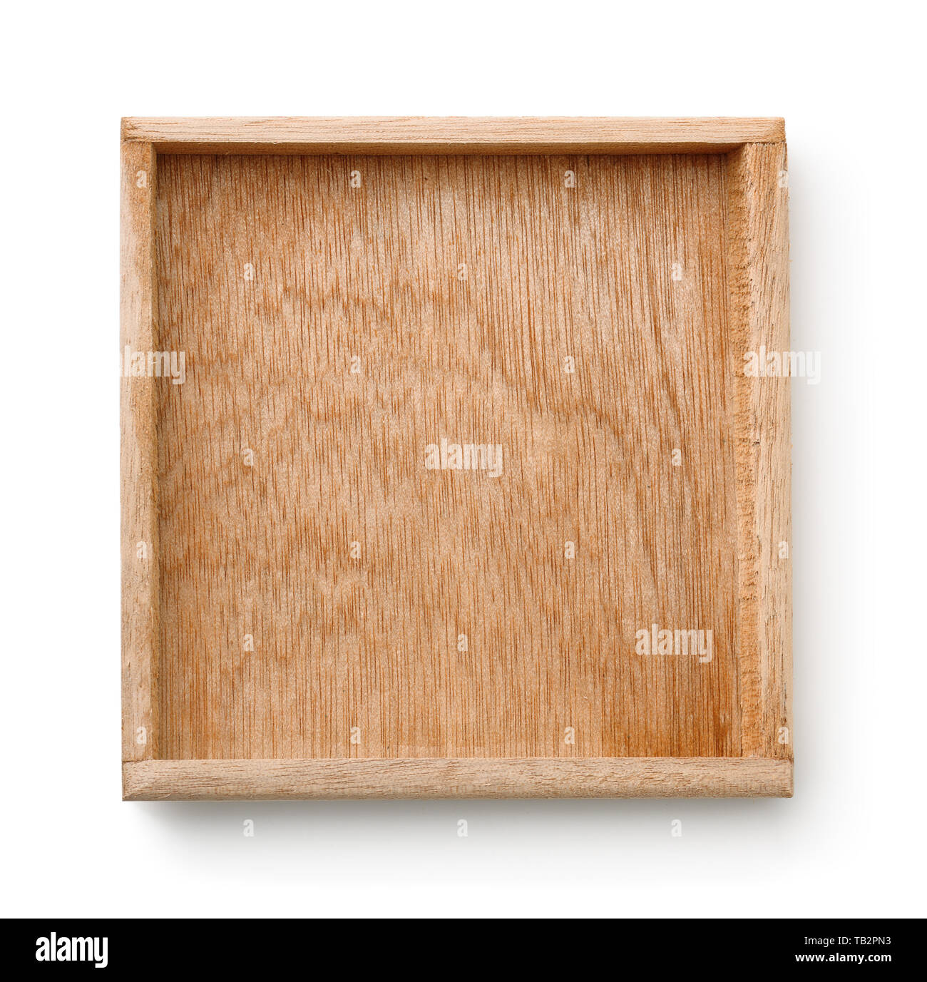 Blick von oben auf die leere Holz- fach isoliert auf weißem Stockfoto