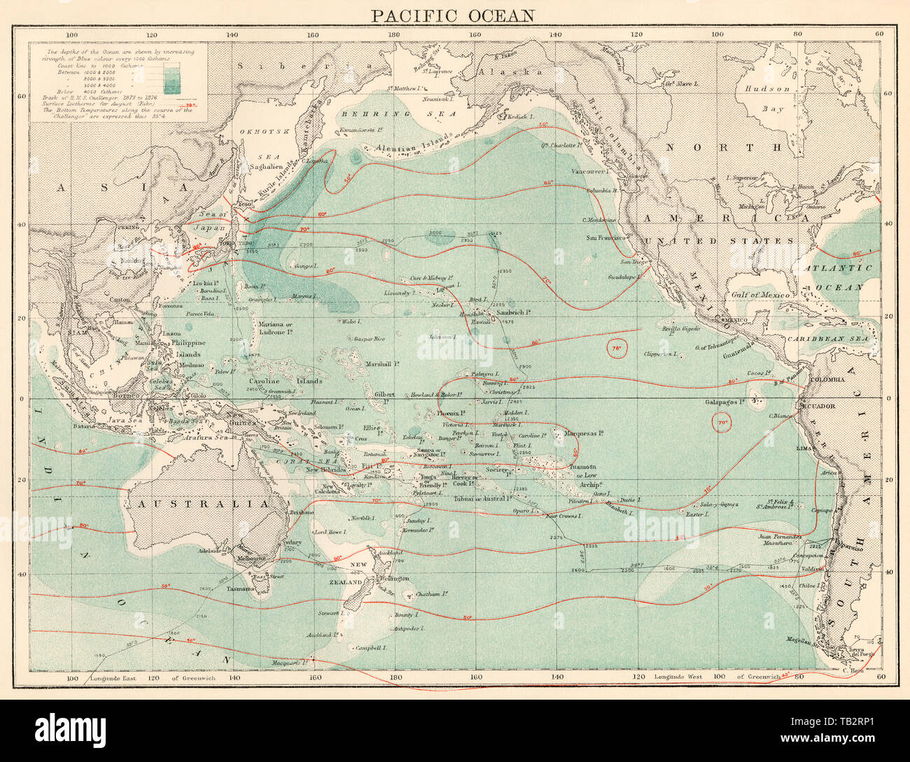 Karte des Pazifischen Ozean, 1870. Farblithographie Stockfoto