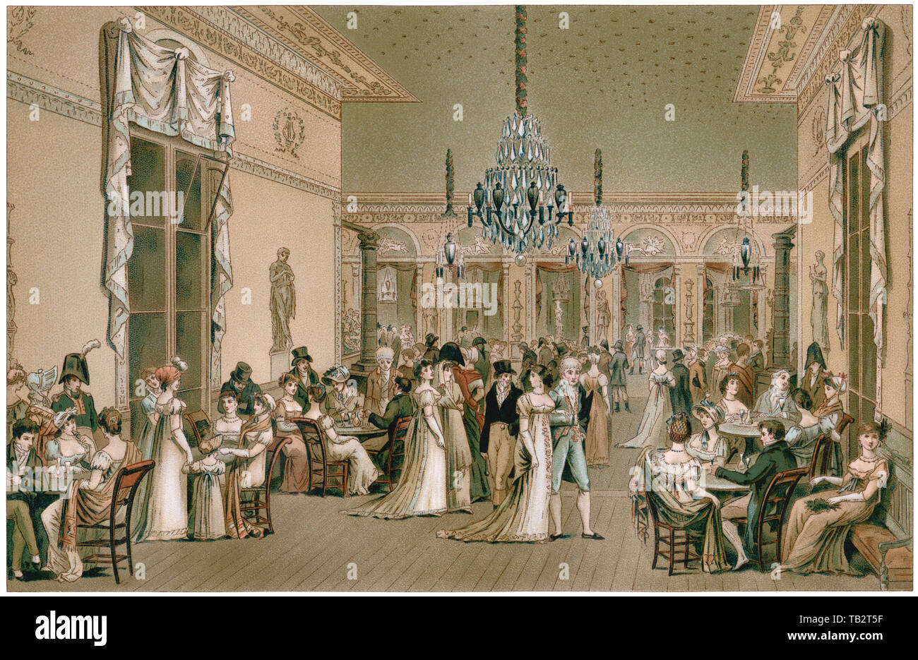 Grand Salon in einer Villa von Frascati, Italien, Ende 1700. Farblithographie Stockfoto