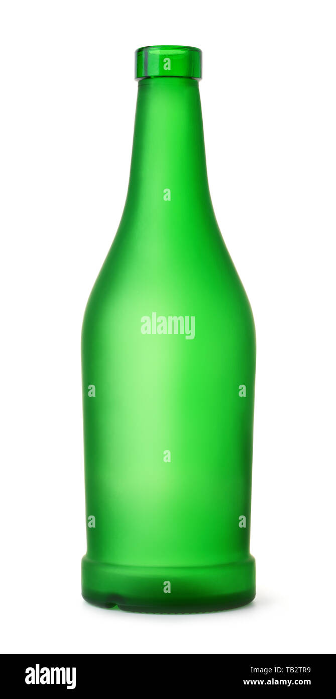 Vorderansicht des leeren Grün matt Flasche isoliert auf weißem Stockfoto
