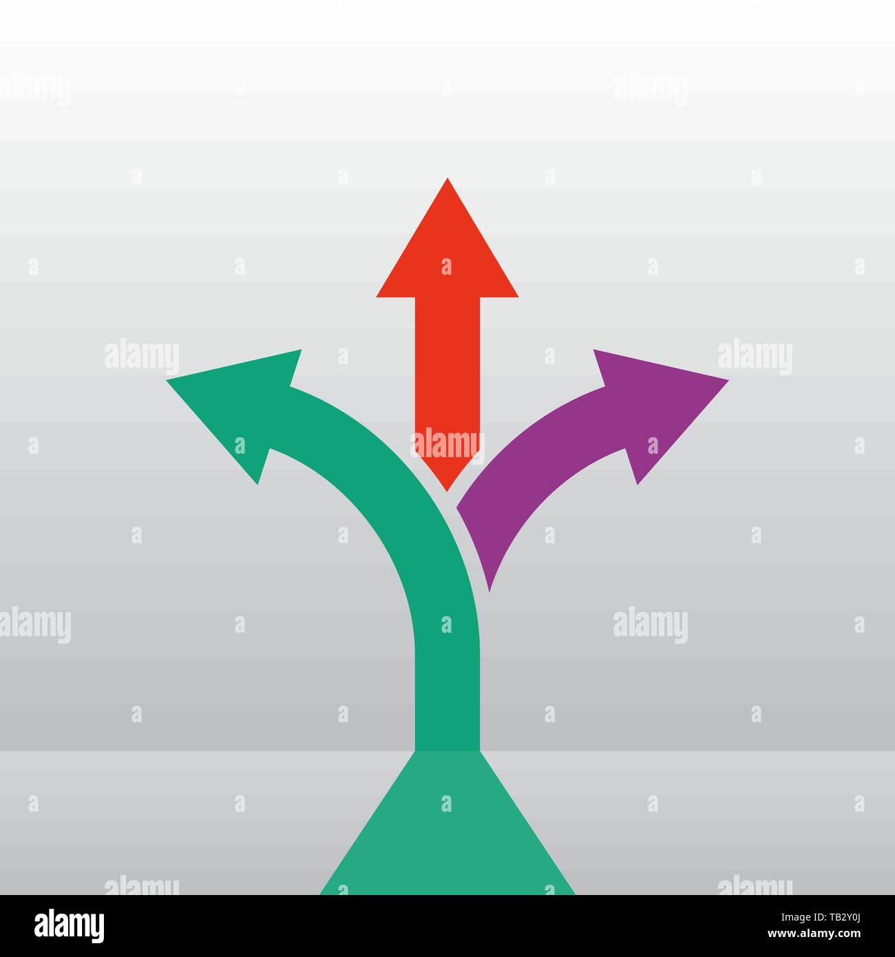 3-Wege Richtungspfeil. Vector Illustration. Farbe pfeilsymbol. Stock Vektor