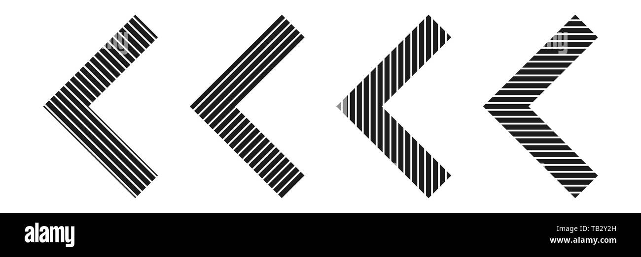 Satz von schwarz gestreifte Pfeile. Vector Illustration. Abstrakte Pfeile isoliert. Pfeil Stock Vektor