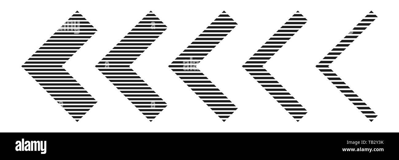 Satz von schwarz gestreifte Pfeile. Vector Illustration. Abstrakte Pfeile isoliert. Pfeil Stock Vektor