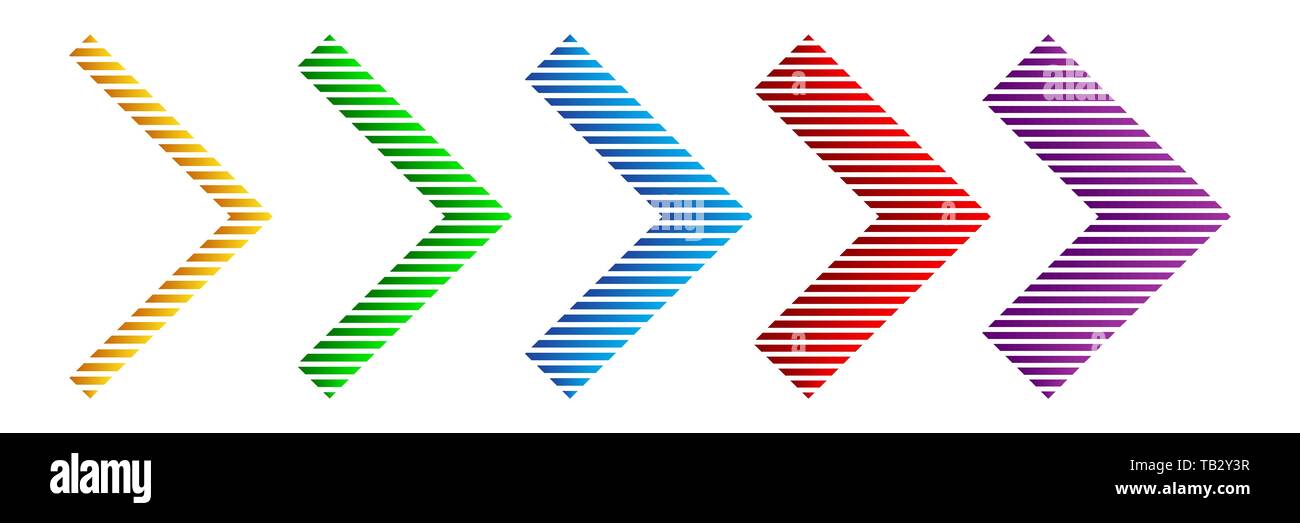 Einstellen der Farbe gestreift Pfeile. Vector Illustration. Abstrakte Pfeile isoliert. Pfeil Stock Vektor