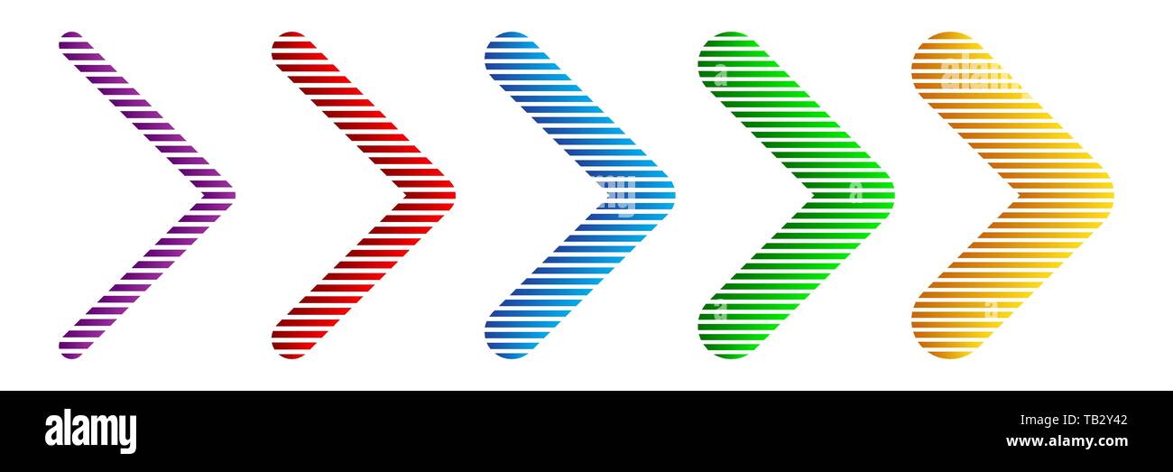 Einstellen der Farbe gestreift Pfeile. Vector Illustration. Abstrakte Pfeile isoliert. Pfeil Stock Vektor