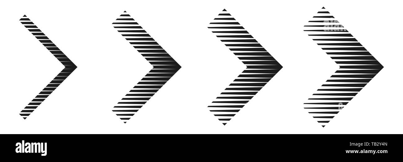 Satz von schwarz gestreifte Pfeile. Vector Illustration. Abstrakte Pfeile isoliert. Pfeil Stock Vektor