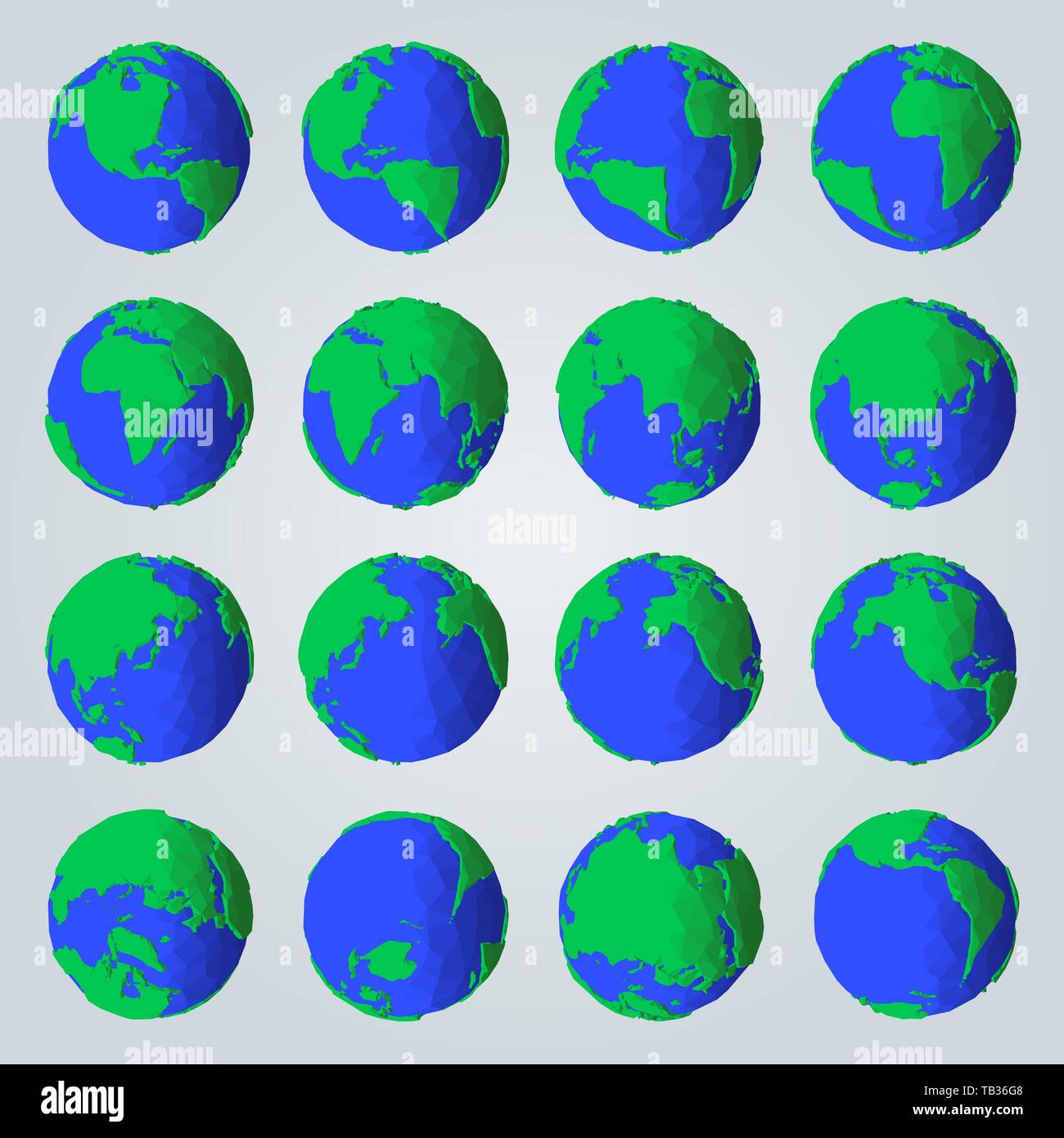 Geometrische Reihe von abstrakten Cartoon-stil Planet Erde polygonale Symbole oder geometrische Abbildungen Stockfoto