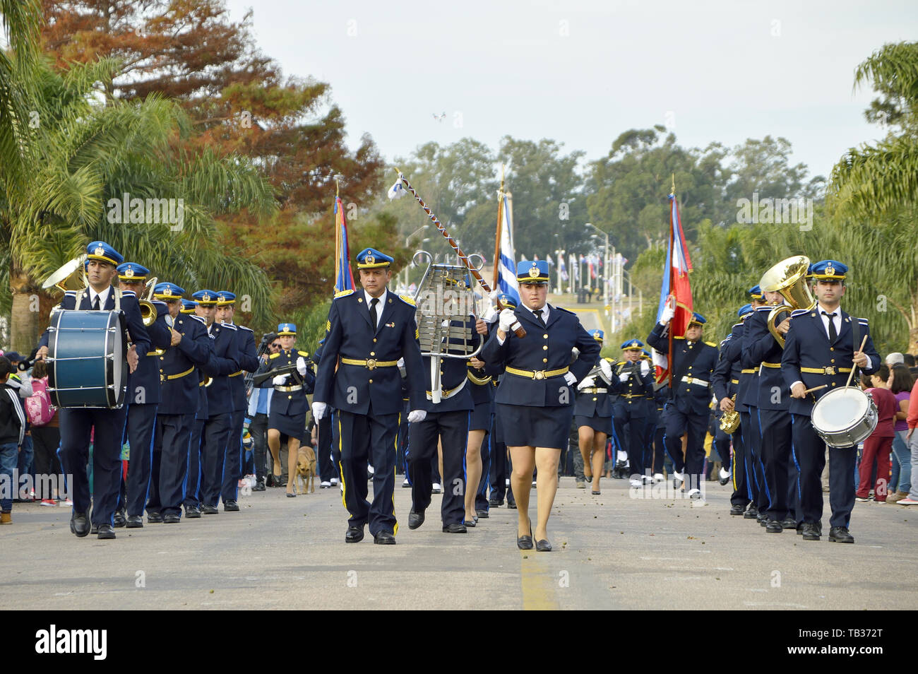 CANELONES, URUGUAY - 18. MAI 2019: Nationale Polizei Orchester, 208. Jahrestag der Batalla de Las Piedras. Stockfoto