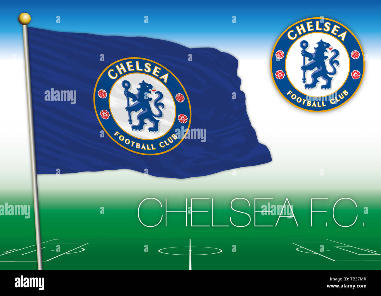 Chelsea FC Fahne und Symbol, British Football Team, Vektor, Abbildung Stockfoto