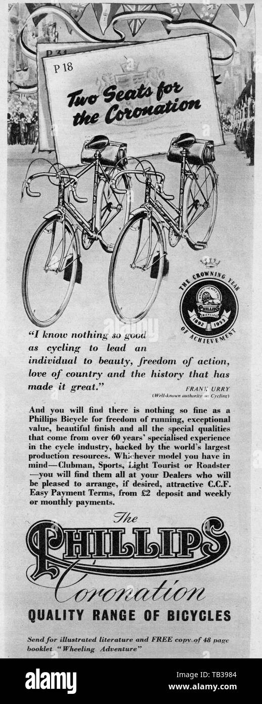 Phillips Fahrräder Anzeige 4 April 1953 Foto von Tony Henshaw Stockfoto