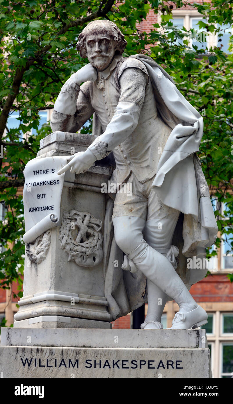 Statue von William Shakespeare, Leicester Square, Westminster, London, England, Großbritannien Stockfoto