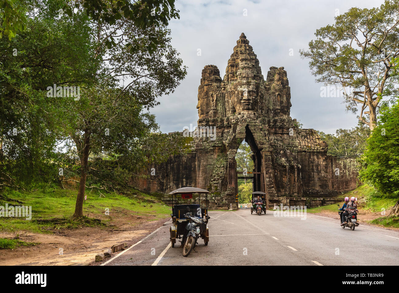 South Gate, Angkor Thom, UNESCO-Weltkulturerbe, Provinz Siem Reap, Kambodscha, Indochina, Südostasien, Asien Stockfoto