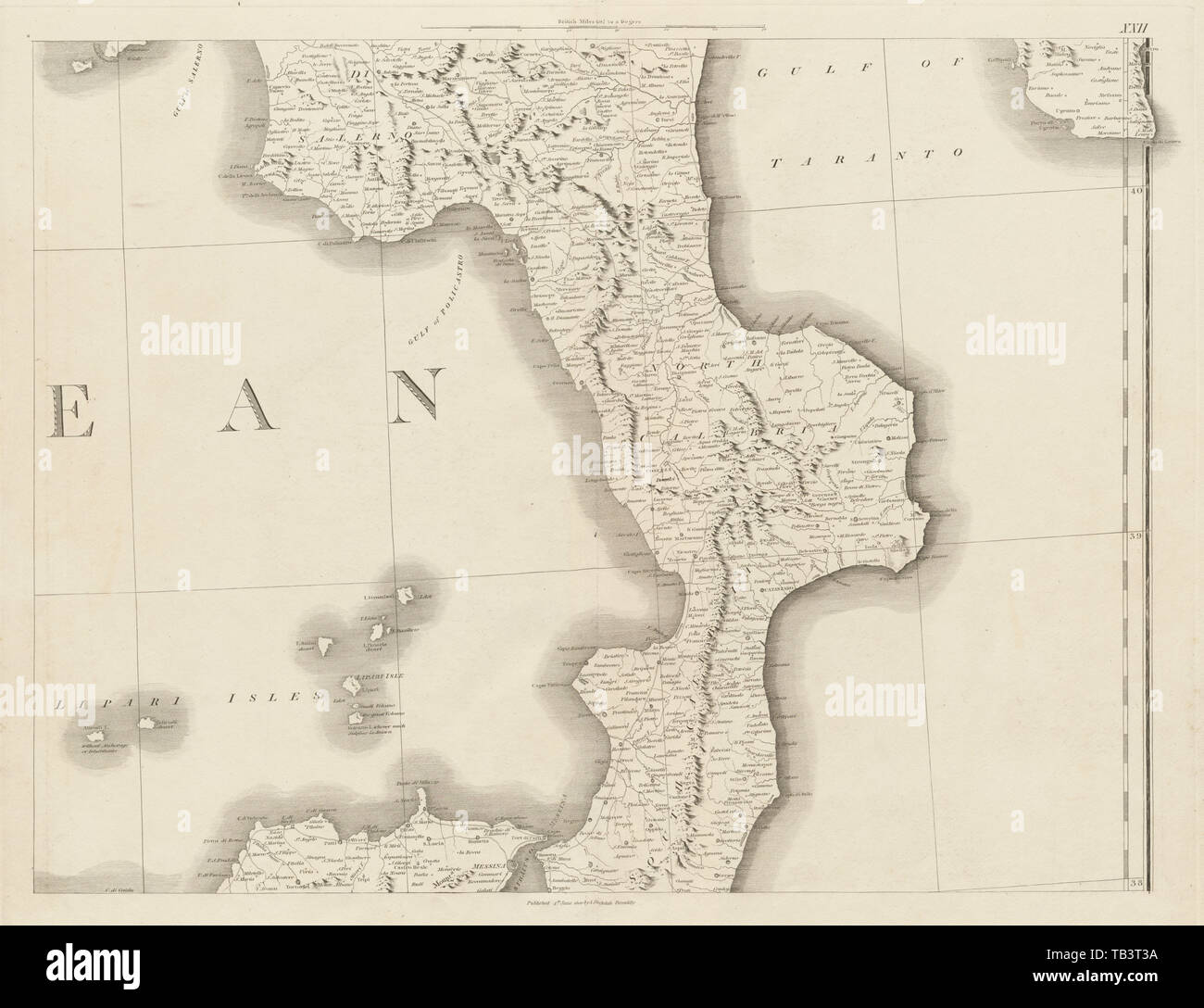 Kalabrien & Basilikata und Kampanien im Süden. NE Sizilien. Italien. CHAUCHARD 1800 Karte Stockfoto