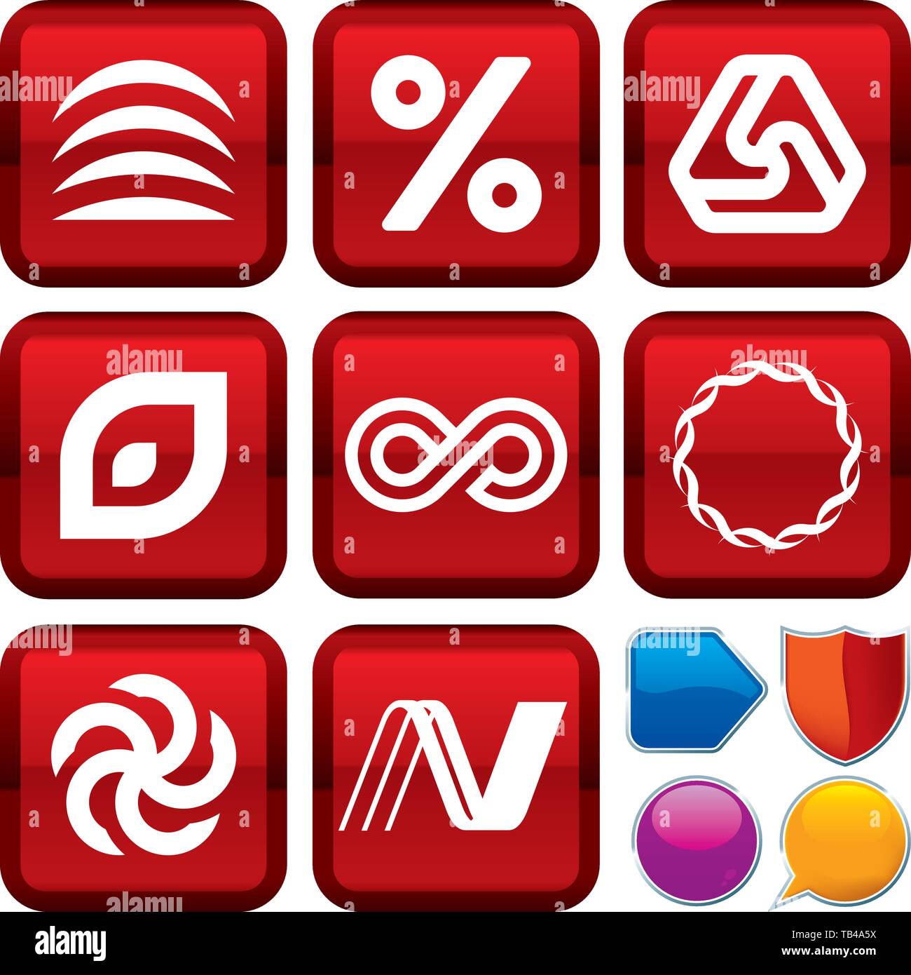 Vector Illustration. Einstellen der Geometrie Symbole auf quadratische Tasten. Geometrischen Stil. Stock Vektor