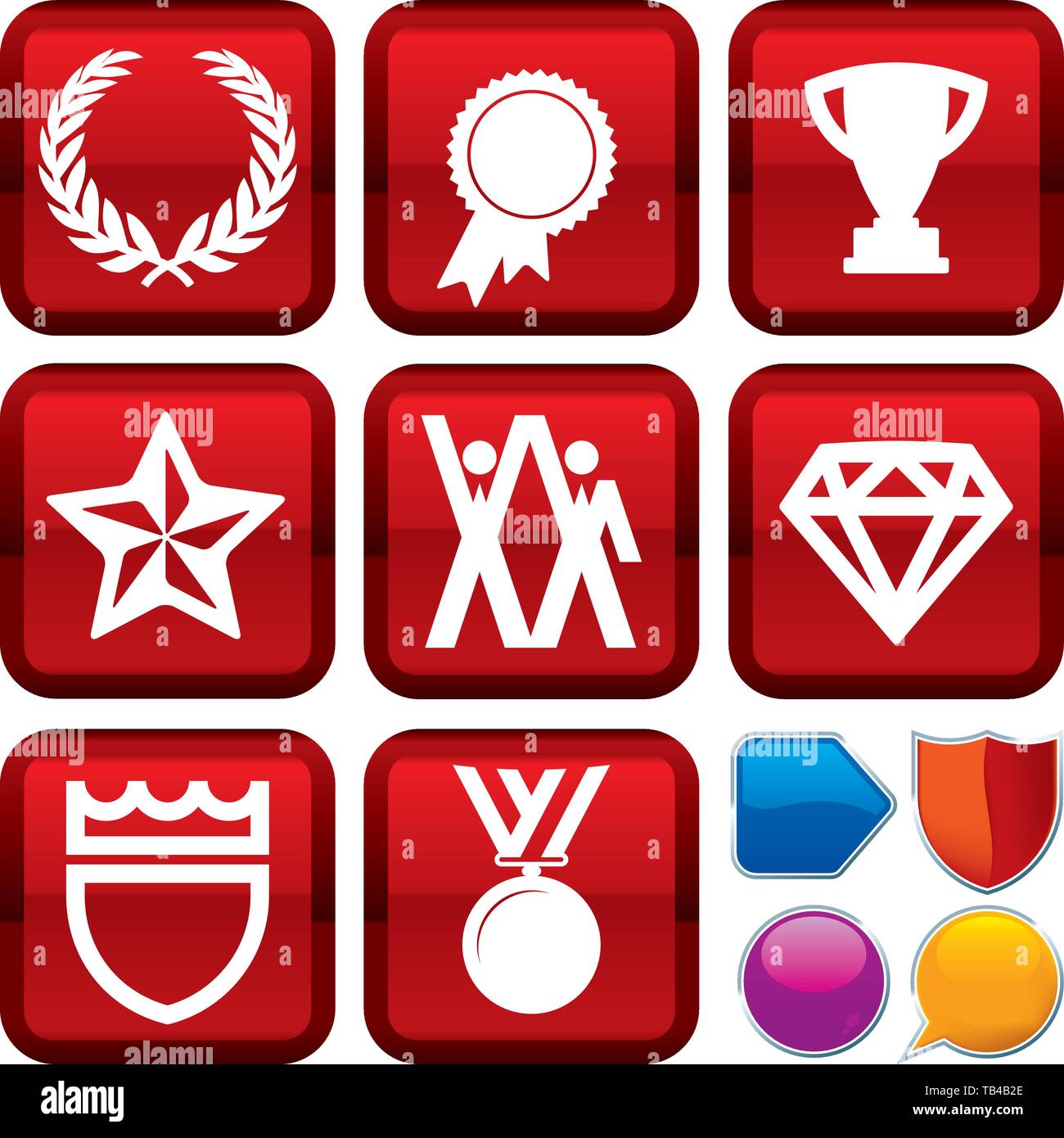 Vector Illustration. Satz von win Symbole auf quadratische Tasten. Geometrischen Stil. Stock Vektor