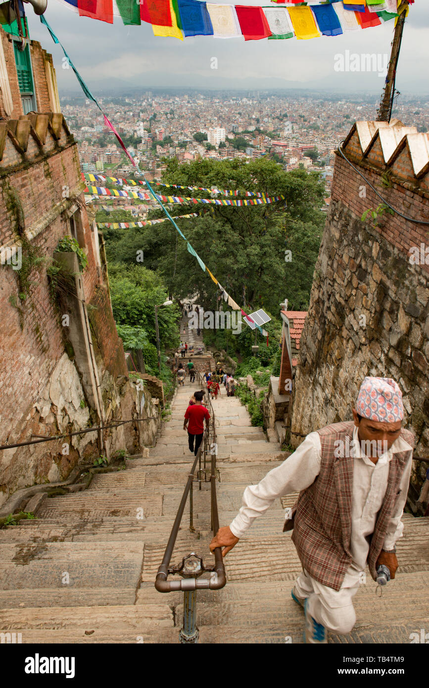 Blick auf den Tempel Schritte, Kathmandu Stockfoto