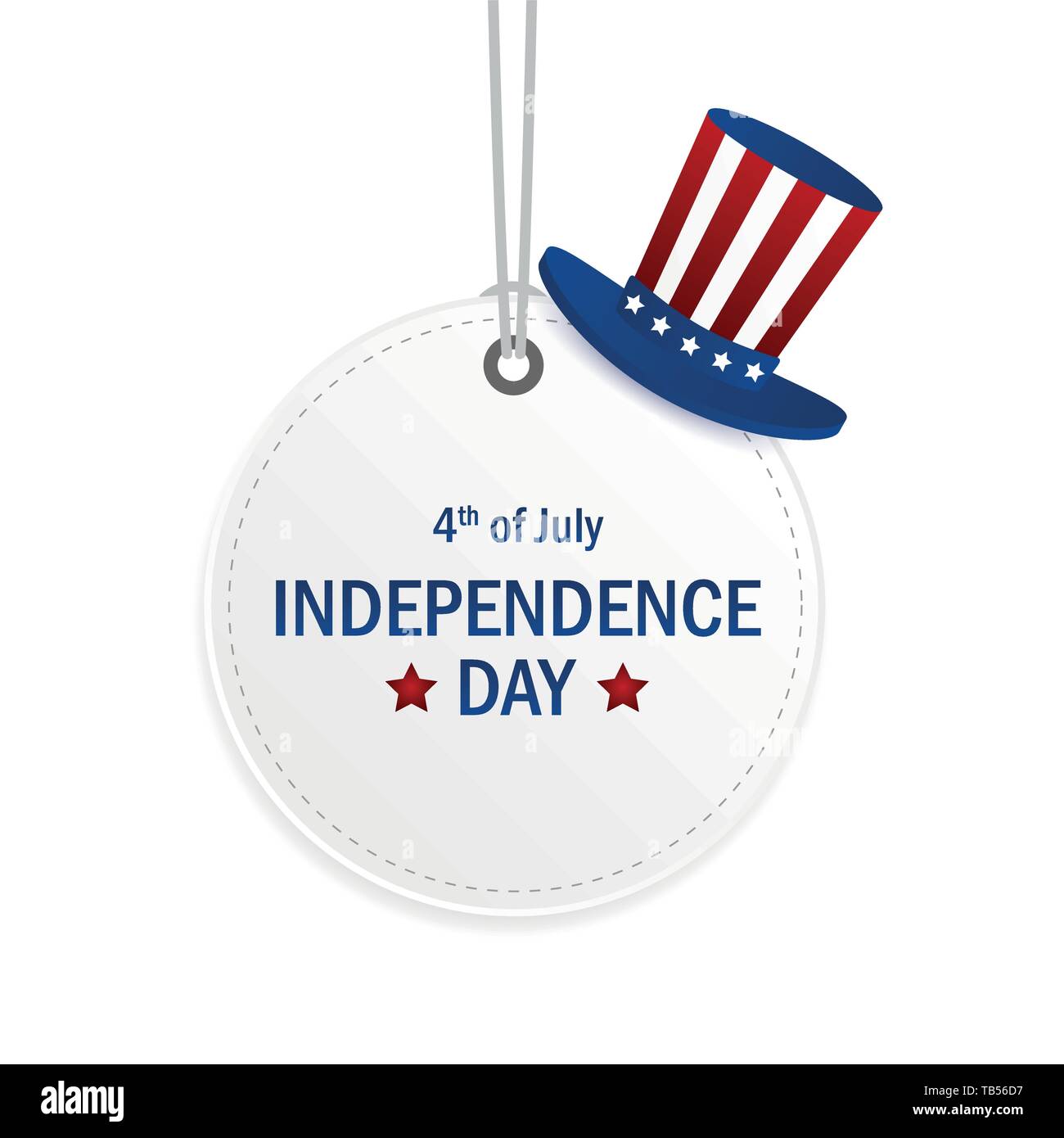 Weiße, runde hängende Label mit Hut in der amerikanischen Flagge Stil für Independence Day usa Vektor-illustration EPS 10. Stock Vektor