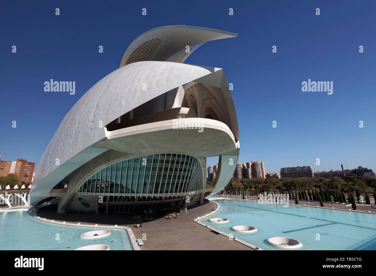 Oper, Palau de les Arts Reine Sofia, CAC, Ciudad de las Artes y de las Ciencias, Architekten Santiago Calatrava, Valencia, Provinz Valencia, Spanien Stockfoto