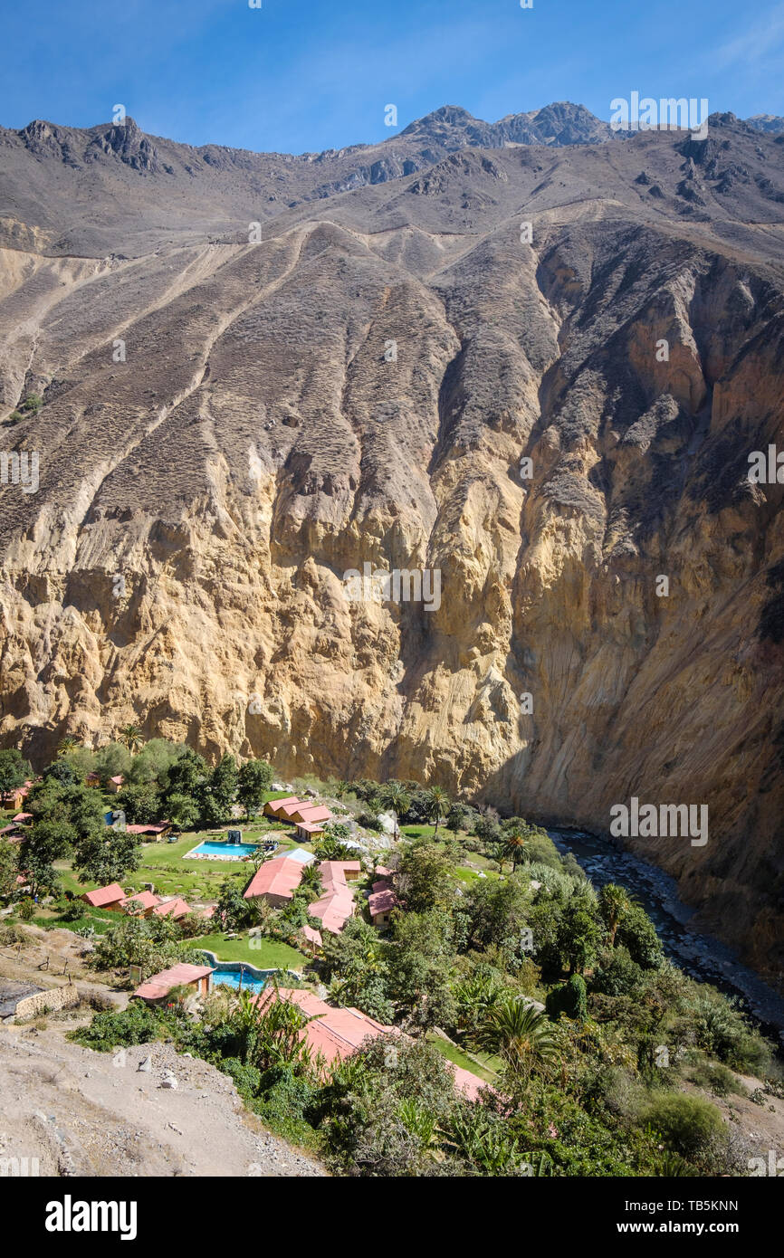 Oasis oder Park Sangalle im Colca Canyon, Cabanaconde Bezirk, Peru Stockfoto