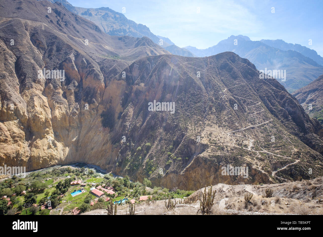 Oasis oder Park Sangalle im Colca Canyon, Cabanaconde Bezirk, Peru Stockfoto