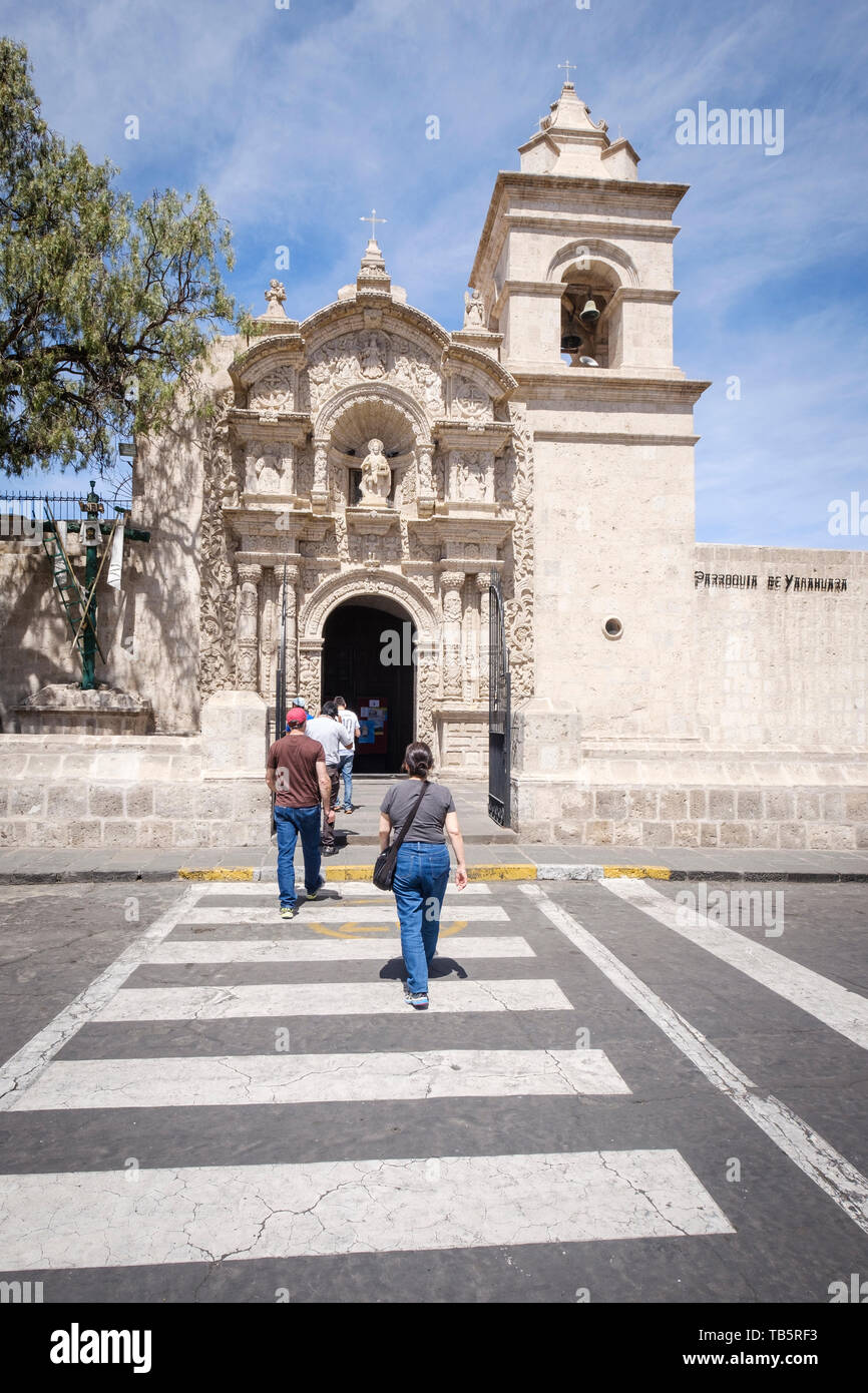 Kirche von San Juan Bautista de Yanahuara oder einfach Kirche von Yanahuara in Arequipa, Peru Stockfoto