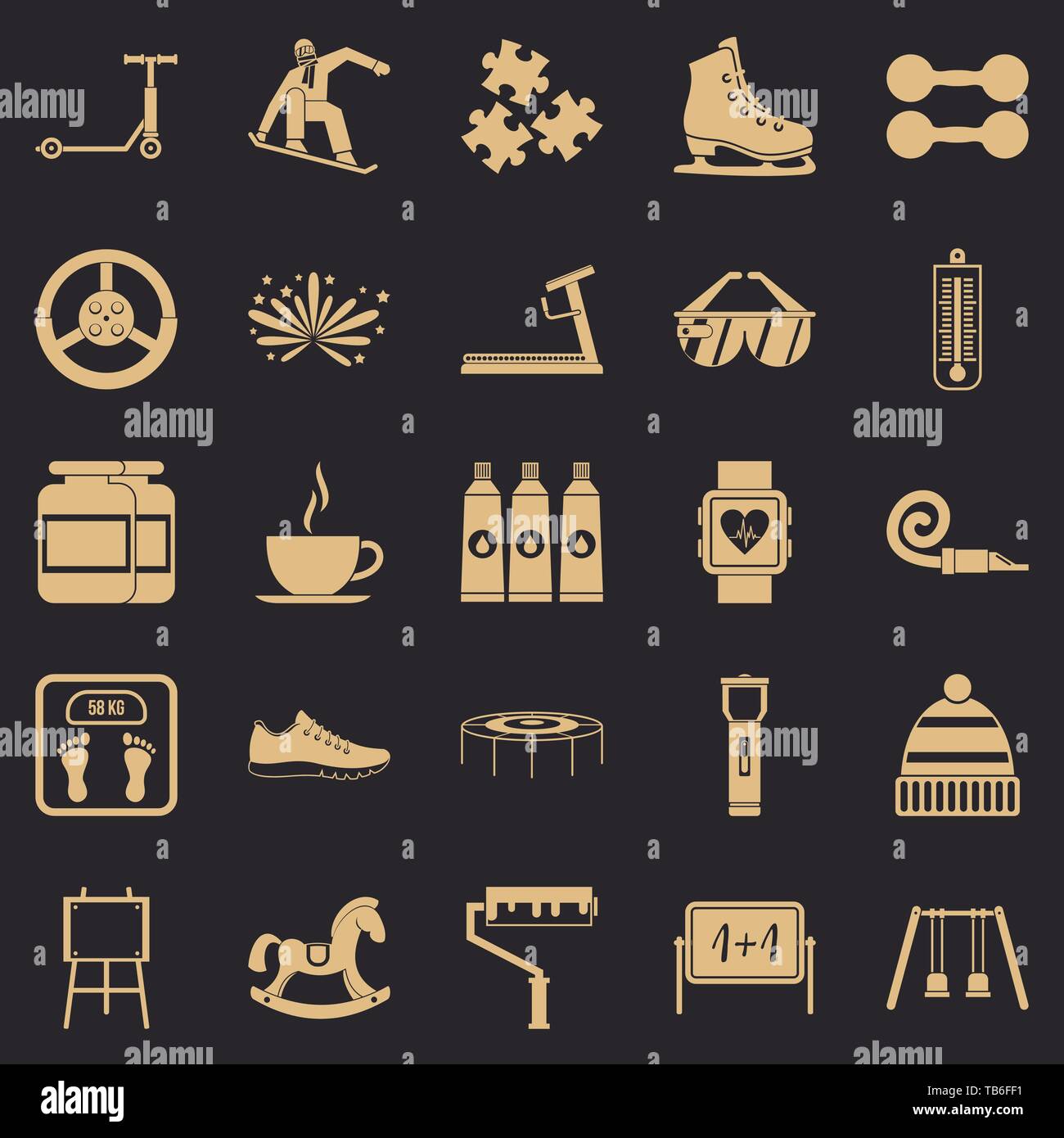 Aktivitäten für Kinder Symbole gesetzt, einfachen Stil Stock Vektor