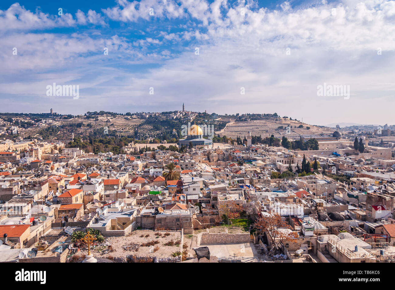Blick auf die Altstadt Jerusalems von der Innenseite der Stadt Stockfoto