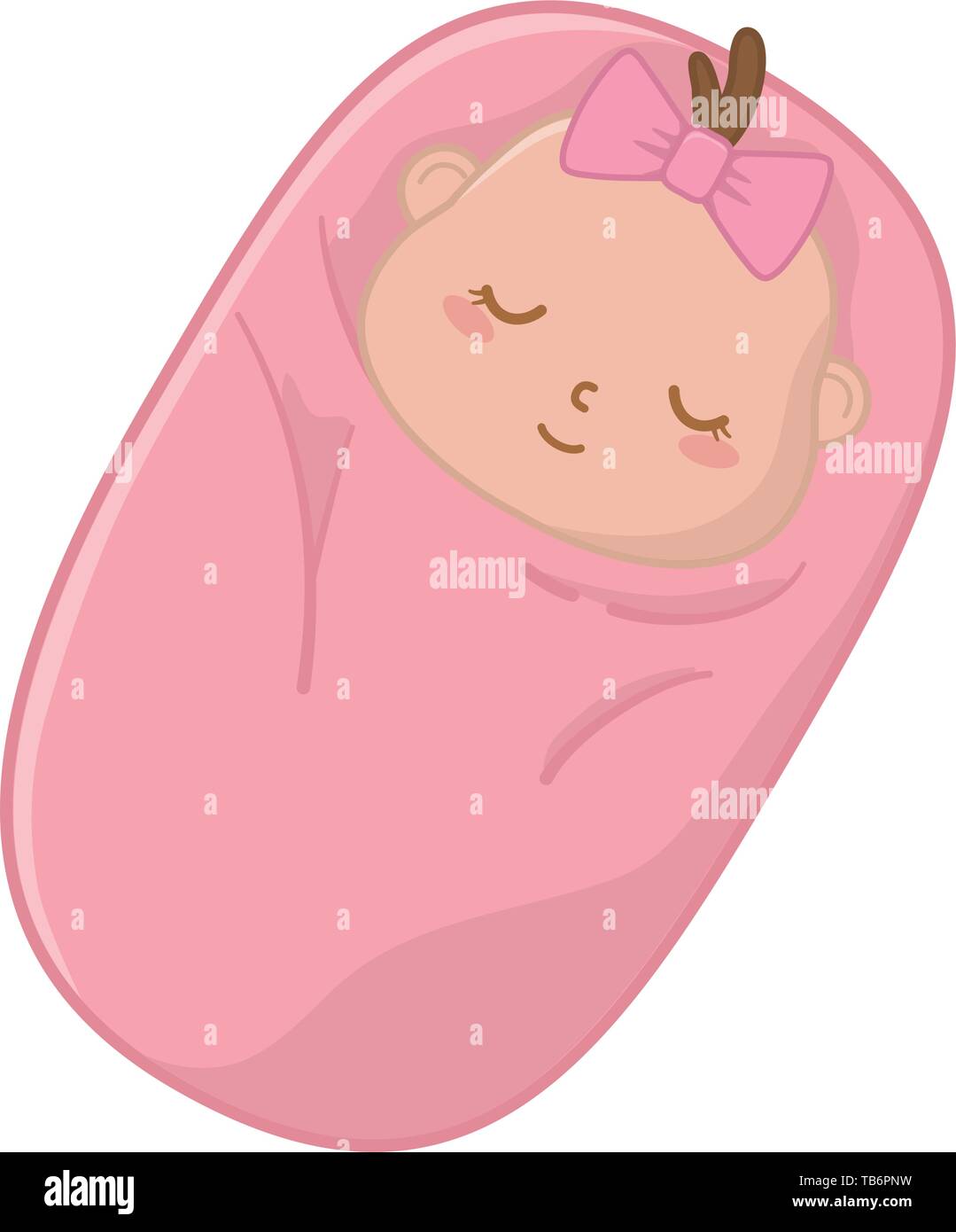 Baby schlafend geschützten auf Rosa mit Schleife Stock Vektor