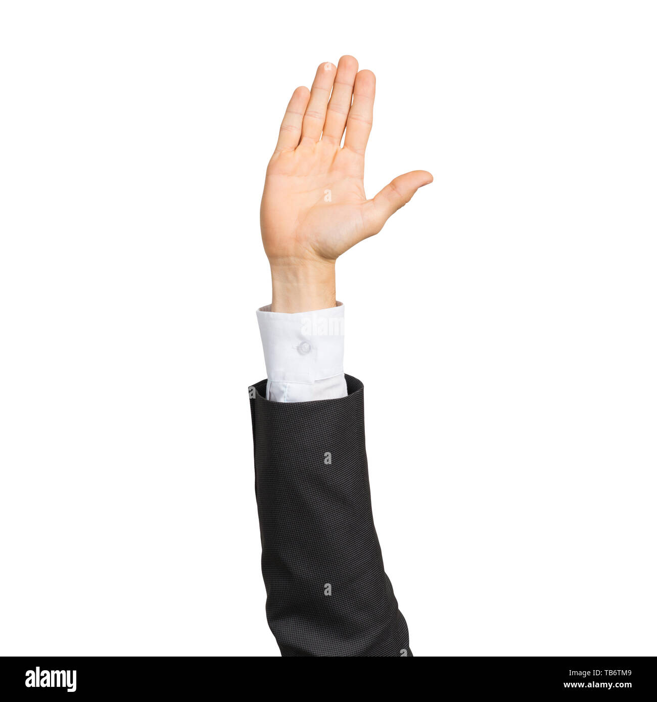 Unternehmer Hand in Anzug, öffnen Sie Palm Geste Stockfoto