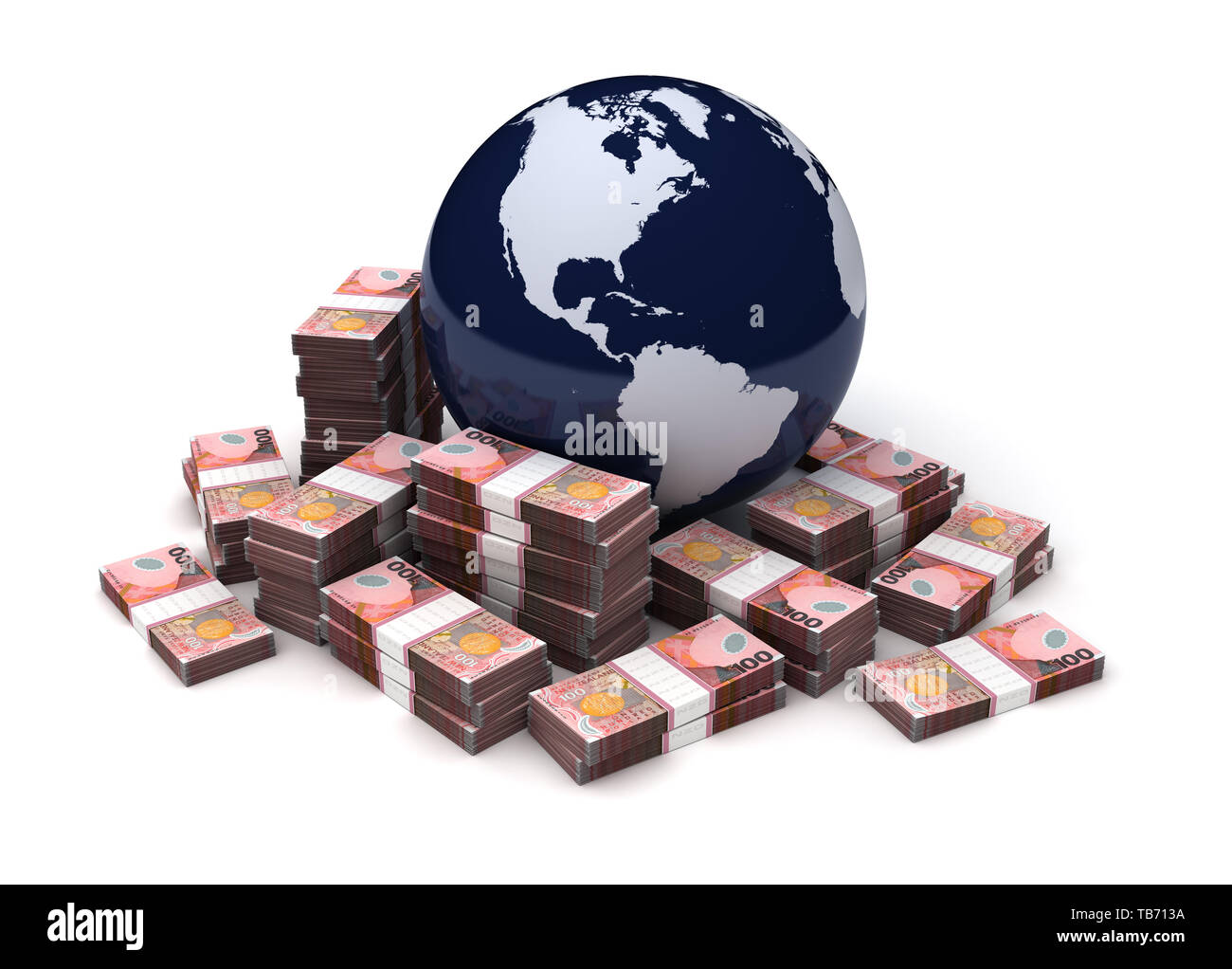 Das weltweite Geschäft mit Neuseeland Dollar (isoliert auf weißem Hintergrund) Stockfoto