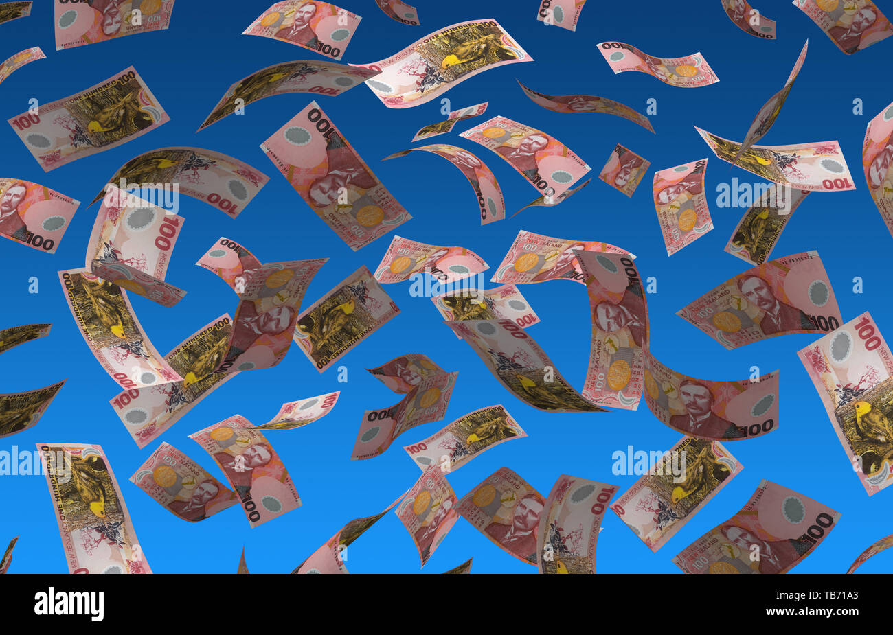 Neuseeland-Dollar (isoliert mit Beschneidungspfad) fliegen Stockfoto