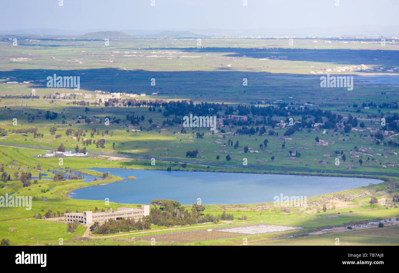 Blick auf das Grenzgebiet zwischen Israel und Syrien über die Golanhöhen, die Israel gesehen. Stockfoto